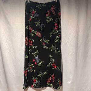 Vintage Black Floral Column Skirt Maxi Skirt with Side Slit Size 6
